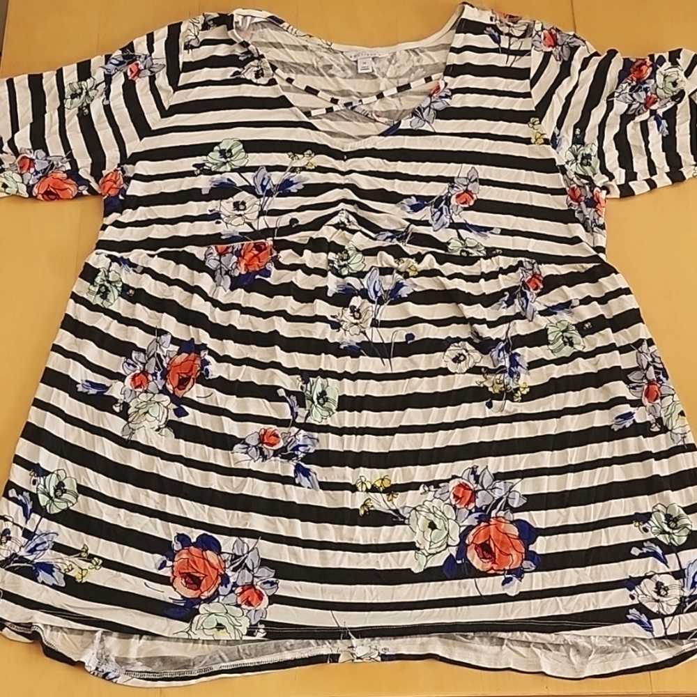 Boutique+ 3x black & white stripped floral baby doll t-shirt